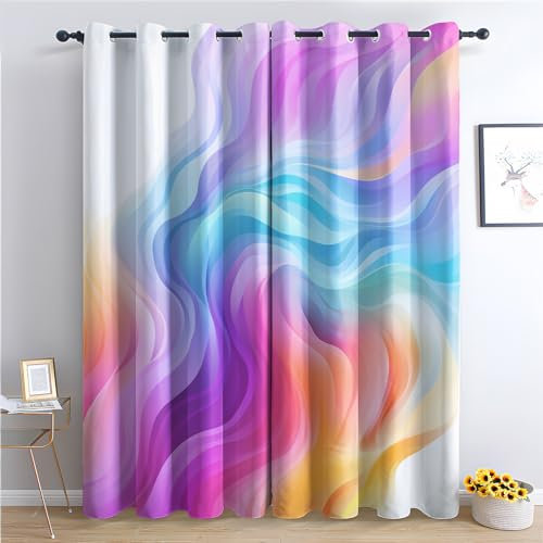 THYUNQ Vorhänge Bunt Abstrakt Motiv, Vorhang Blickdicht Verdunklungsvorhänge Thermovorhang mit Ösen, Gardinen Wohnzimmer Schlafzimmer Fenster, 2er Set Curtains, H 200 x B 140 cm