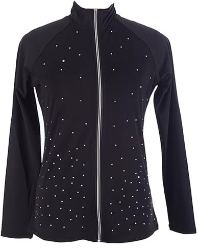Youthful flying Eiskunstlauf Jacke Damen und Mädchen Professionelles Training Eislaufen Jacke Top mit Kristall für Kinder Erwachsene(Size:XS,Color:Schwarz-Dünn)