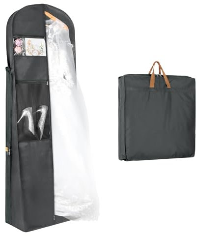 Zilink Kleidersack für Hochzeitskleid, Kleidersack für Kleider, Brautkleider, lang, mit 30,5 cm Zwickel und Zubehörtaschen für Hochzeitskleid, geschwollene Kleider [verbesserte Version], Grau