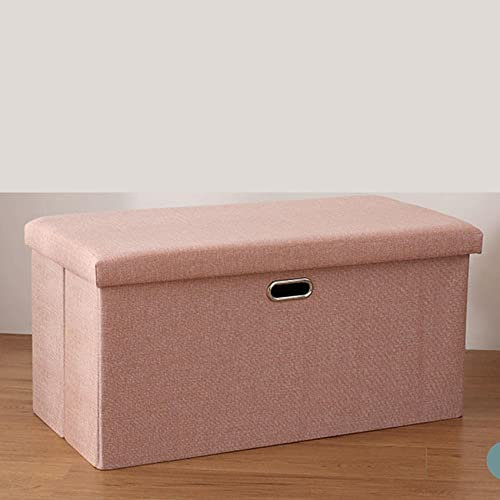 Zusammenklappbarer Ottoman-Sitz, Leinen-Fußhocker, Spielzeug-Aufbewahrungsbox, Schlafzimmer-Fußhocker, Spielzeugtruhe, Schuhbank, platzsparende Box mit Griff, Fußhocker, Rosa, 40 x 25 x 25 c