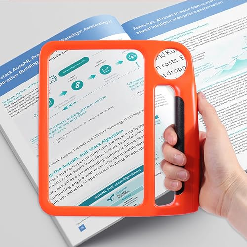 5X 10X Full Page Magnifying Glass for Reading with Light Handheld Magnifier Large Book Page Magnifier Glasses Hand Magnifier for Reading Small Prints for Seniors, Low Vision Cross Stitch Magnifier