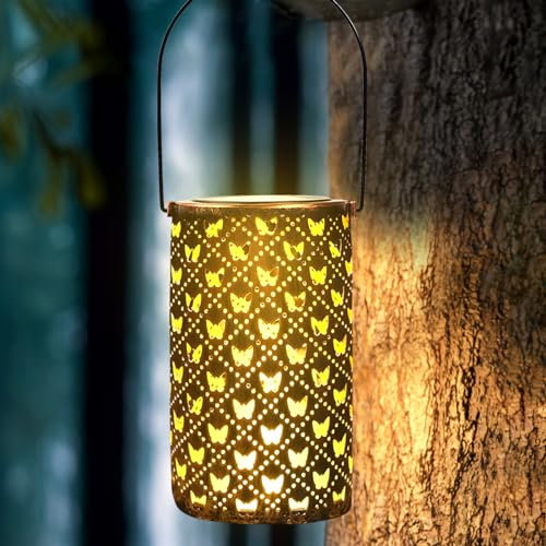 Solarlaternen für den Außenbereich, wasserdicht, Schmetterling, dekorative hängende Solarlaternen für draußen, Terrasse, Tisch, Garten, Hof, Rasen, Geschenk für Mutter, Oma, Frau (Stil A)