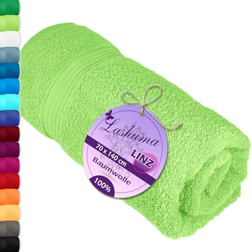 Lashuma Duschtuch 70x140 cm Apfelgrün, Linz Strandliegen Handtuch aus 100% Baumwolle, Badetuch für Strand
