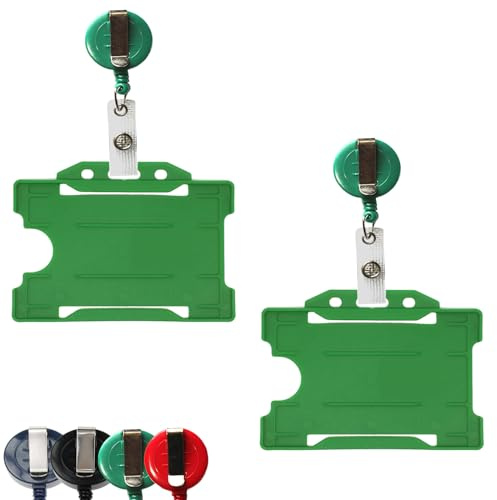 Lot de 25 bobines de badge Yo Yo rétractables avec porte-badge – Extensible et mousqueton de ceinture à clipser pour travail, bureau, école, étudiants (25 enrouleurs de badge verts et 25 porte-cartes
