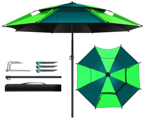 Angelschirm Camping Sonnenschirm Strandschirm UV Schutz Schirmzelt 360° drehen Gartenschirm mit Fiberglasstangen für Freien Terrassen Balkon Strand(240cm)