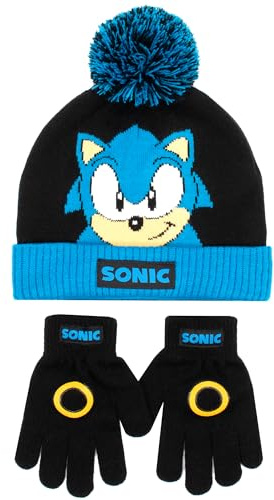 Sonic The Hedgehog Ensemble bonnet et gants d'hiver pour garçons – Bonnet et gants chauds et confortables – Parfait pour les enfants âgés de 6 à 12 ans (Nior)