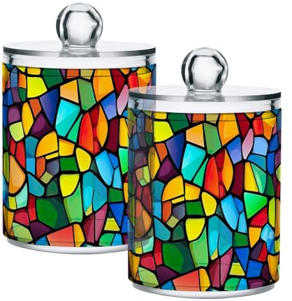 GAIREG Lot de 2 distributeurs de tampons de coton Motif vitrail abstrait