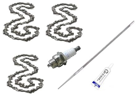 3 Catene da 45 cm 72 Maglie Passo 325 Spessore 058 1.5mm, per Motoseghe Scoppio 45cc 52cc 58cc Set Ricambio 3 Catene + 1 Tubetto di Grasso Lubrificante + Lima affilacatena + Candela L7T