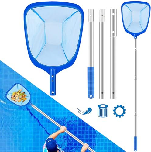 Retino per Piscina, Retino per Piscina Pulizia,Retina Raccogli Foglie per Piscina,Retine per Pesci con Sacco per Pulizia Piscina con Manico Alluminio,Scrematrice da Nuoto per Piscina,Spa,Stagni Foglie