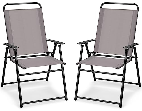 GIANTEX 2er Set Gartenstühle, Klappstühle mit Armlehne & hoher Rückenlehne | Balkonstühle belastbar bis 150kg, Terrassenstühle für Garten, Balkon & Pool, 59 x 50,5 x 93 cm, Grau