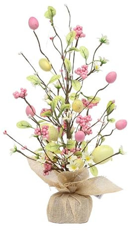 Fleur de Pâques Artificiel, Arbre de Pâques Deco avec Branches d'Œufs de Pâques, Décoration de Table en Forme d'œuf de Pâques pour Pâques Anniversaire Fête Intérieure Printemps Décoration
