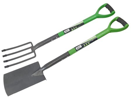 Easy Shopping® Border Spade & Fork Set Carbon Steel with Soft Grip D Handle Strong Versatile and Durable Heat Treated and Oil Cooled Metal perfect for Gardeners Builder Industrial Work