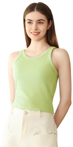 Kvinnors camisoles med integrerad bh, ribbade linne, grundläggande yogatopp, overlay-linne, vadderade lediga toppar, Ly188-grön, S/M