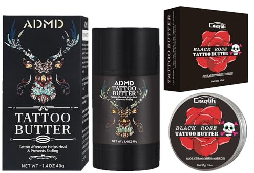 2 Pezzi Crema Tatuaggi, Burro Tattoo, Cura per le Pelli Tatuate, Tattoo Crema per la Cura e Mantenimento dei Tatuaggi, Rafforza i Colori del Tatuaggio