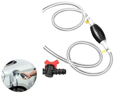 Handpumpe Wasser, 1.5M Benzinpumpe Set Umfüllpumpe Öl Absaugpumpe Schüttelpumpe Schlauchpumpe mit Schlauch und Metallklammer, Regelventil, Flüssigkeitssauger für Benzin, Wasser, Flüssigkeits