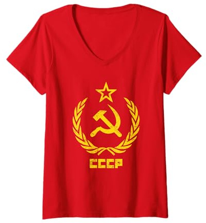 Mujer Martillo y hoz estrella CCCP Unión Soviética Rojo Camiseta Cuello V
