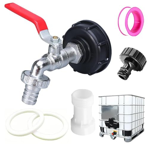 IBC rubinetto di scarico con estensione di erogatore S60 x 6 filettatura grossa, adattatore IBC barile acqua 1000 l, rubinetto con attacco da 3/4 pollici, serbatoio IBC per serbatoio dell'acqua