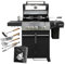 Feuergott Gasgrill Hektor 3B-S inkl. Drehspieß, Abdeckhaube - All Inclusive mit 4 Grill-Utensilien - 3 Brenner, Sear-Brenner, Gusseisenroste, Seitenkocher für Garten und Terrasse