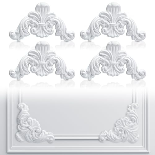 Pangda Corner Wall Molding French Style Wainscoting Panels Flora Moulding Corner Panel Wall Molding Kit for Cabinet Picture Frames Decor, Not Include Glue(4 Pcs,Elegant Style)
