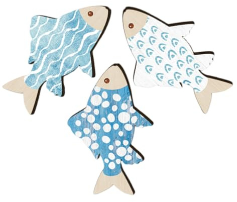 Cabilock 3stücke Hölzerne Fisch-wanddekoration im Maritimen Stil Hängende Küsten-wandskulptur aus Holz Nautische Wanddeko für Badezimmer und Strandhaus