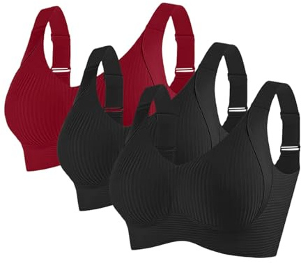 2/3 Pack Bras for Women Non Wired Seamless Wireless Push Up Bra Comfort Ribbed Plunge Bras Soft Support Full Coverage Everyday Bralettes with Adjustable Padded Regular and Plus Size
