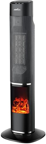 Calefactor Ceramico de Torre 2000W Oscilante con Mando a Distancia, Temporizador 24h, 2 Potencias, 3 Modos de Calor, Protección Antivuelco - Efecto Fuego