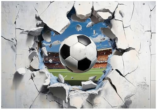 WallArena Vlies Fototapete, Fußball, 200x140cm | Fototapeten - Tapeten - für Wohnzimmer Schlafzimmer - Vliestapete Wandtapete Tapete 3D Effekt- inkl. Kleister