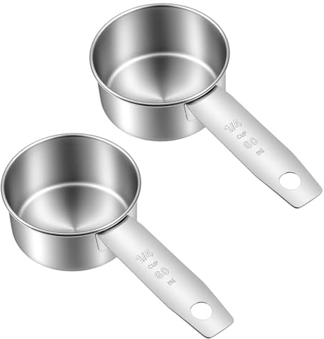 2 Pcs 60 ml 1/4 Measuring Cup, Stainless Steel Cup Metal Measuring Spoons Dishwasher Coffee Scoops Silver Teaspoon for Coffee, Sugar, Tea, Pet Dog Food Scoop