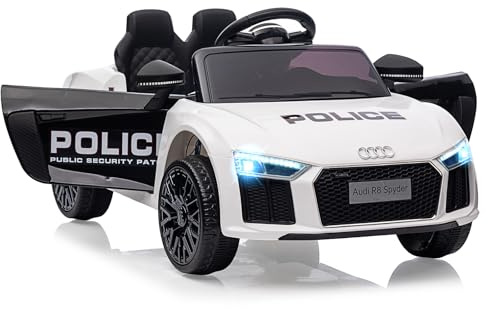 Coche Eléctrico Infantil Audi Modelo 8 de 12 V con Licencia: Control Remoto, Suspensión, Música, LED, Arranque Suave, Bocina, Puertas de Tijera. Vehículo Seguro a Batería para Niños de 3 a 6 Año, ByN