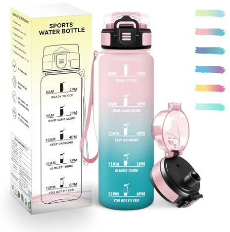 Mulbijeo Gourde 500Ml, Verrouillage Sécurisé, Bouteille D'eau Enfant, Conception Étanche, Bouteille Sport, Légère, Gourde Graduée pour 1 Journee pour Course à Pied, Vélo, Travail, L'école