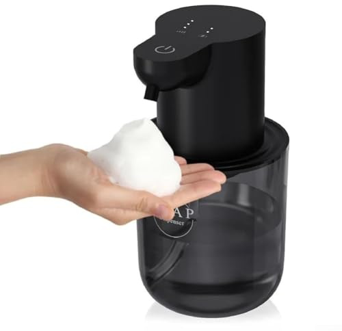 Dispenser automatico di sapone schiumoso senza contatto con 4 livelli regolabili, design a mani libere da parete per cucina, ufficio e bagno, dispenser compatto salvaspazio (nero)