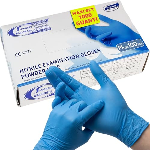 1000 Guanti in Nitrile Senza Polvere, Senza Lattice, Ipoallergenici, Certificati CE Conforme alla Norma EN455 Guanti per Alimenti Guanti Medici Monouso (Taglia M)