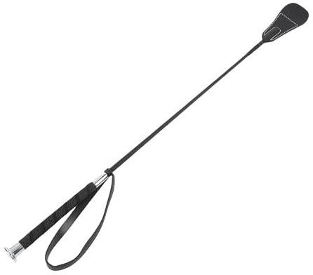 QWUUYEC Cravache d'équitation pour dressage, 68 cm, avec sangle de poignet en caoutchouc, manche en fibre PC et pointe en cuir, poignée antidérapante, design durable et portable pour un contrôle