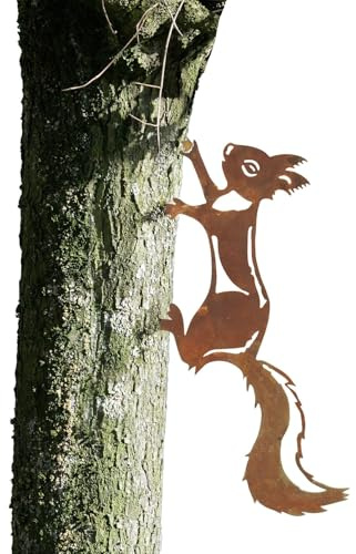 Maximex Gartenstecker Eichhörnchen, wetterfeste Gartendeko, Metall mit Edelrost-Patina, für Garten, Terrasse und Balkon, 24 x 35 cm