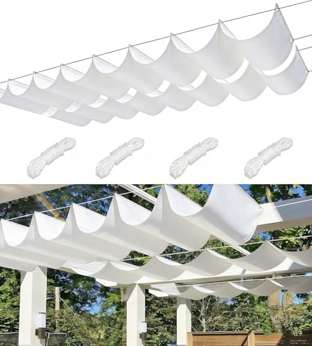 Voile-D'ombrage Rétractable Vague Imperméable Bâche Dombrage Voile Solaire Pare-Soleil Jardin Balcon Toile-Ombrage UV Protection pour Patio Terrasse Extérieur 1.5x5M Blanc