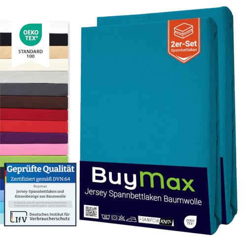 Buymax Spannbettlaken 70x140 cm Doppelpack – 2er Set aus 100% Baumwolle Jersey, 140 g/m², für Baby- & Kinderbett, Matratzen bis 15 cm, Oeko-TEX, Petrol