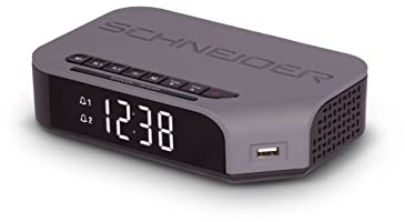 Viva · Radio FM Double Alarme programmable · · Réveil Alarme ou Radio · Fonction répétition d'alarme · Port de Charge USB Adaptateur de Piles, Gris
