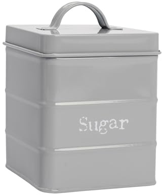 Harbour Housewares Metal Sugar Storage Canister - Grey - 1x Vintage Retro Food Storage Canister Sugar Caddy Food Preservation Container Tin with Airtight Fit Lid for Kitchen Organisation & Home Décor