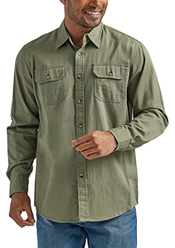 Wrangler Authentics Men's Long Sleeve Classic Woven Shirt Button, Burnt Olive, 3XL