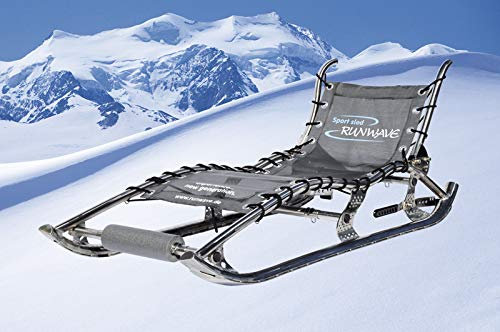 RUNWAVE Premium (Edelstahl Hochglanz) Rodel Schlitten Bob Rodelgaudi Gaudirodel Rodelbahn für bis 2 Personen, für Zwei, bis 140 Kg belastbar, Präzise Spurtreue, Sitzkomfort und Robust