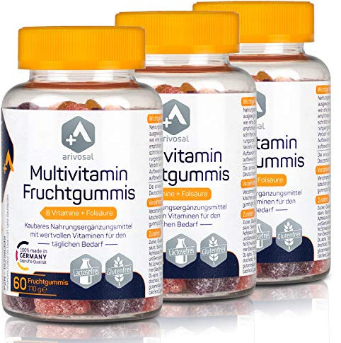 Multivitamin Kapseln zum Kauen – 3x 60 kaubare Vitamin Tabletten für Kinder & Erwachsene – 8 Vitamine & Folsäure – Made in Germany (3 Monate)