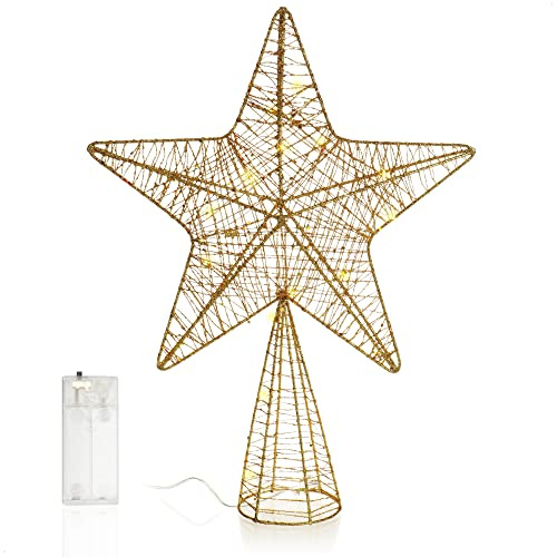 COM-FOUR® LED Deko Stern Weihnachten, Weihnachtsdekoration Stern mit LED | Aufsteller Weihnachtsstern mit Pailletten