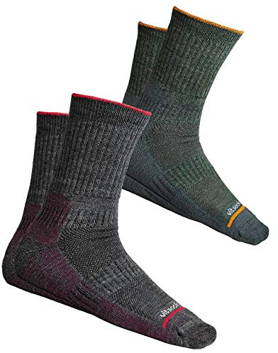 vitsocks Calcetines Senderismo Lana MERINO Antiampollas Hombre, Trekking Invierno Montaña, 2x pack: verde gris, 43-46