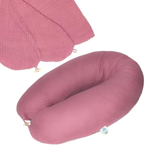 sei Design Stillkissenbezug Musselin Bezug aus 100% Baumwolle [ Bio-Baumwolle ], BEZUG für Stillkissen XXL Lagerungskissen Schwangerschaftskissen, Seitenschläfer-Kissen - 190x30 cm, waschbar
