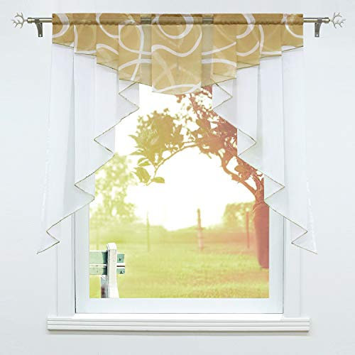 SCHOAL Scheibengardinen Küche Bistrogardinen Voile Transparente Kurzgardinen Kleinfenster Gardinen mit Kräuselband/Tunnelzug 1 Stück BxH 100x100cm Sand