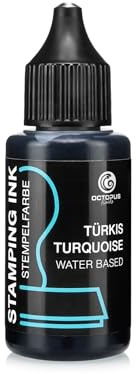 Octopus Fluids Stempelfarbe wasserbasiert, Türkis, 30 ml | Ölfreie Stempeltinte für Stempelkissen, Selbstfärber und Stempelautomaten, für Gummi- und Polymerstempel auf Papier