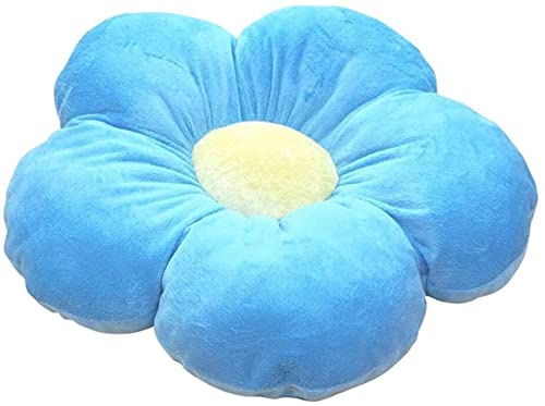 WYJHNLBEDC Blomformad kudde, stora golvkuddar, 50 x 50 cm rund kudde Kawaii plysch meditationskuddar utomhus sittkuddar söt rumsdekor (blå)