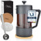 Milu cafetera francesa | 350ml, 600ml, 1L | prensa francesa cafetera embolo de Vidrio - French Press Cafetera Tetera leche chocolate café (Negro, 1000ml (5 tazas)