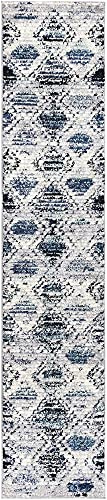 Rugs.com Tagine Collection Rug – 10 Ft Runner Blue Gray Medium-Pile Rug Perfect for Living Rooms, Kitchens, Entryways