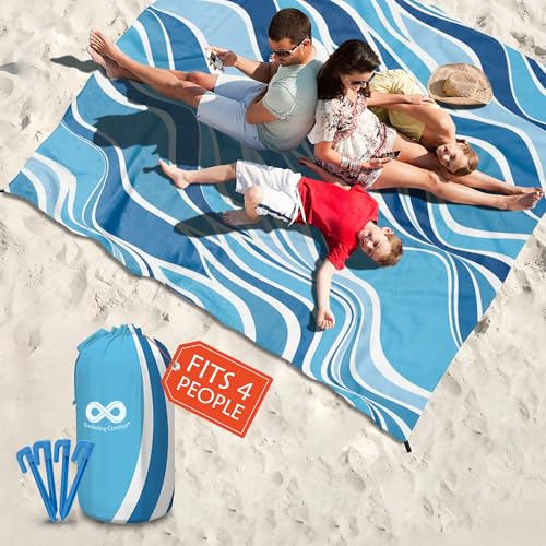 Everlasting Comfort Large Beach Blanket Waterproof & Sandproof - 80 x 80/ 6.7ft x 6.7ft - Lightweight Picnic Mat, Camping Necessities for 4 People - Accessories for Outdoor Festivals - Blue
